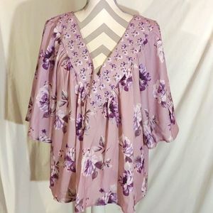 Luna moon 2x purple mauve floral print flair sleeve